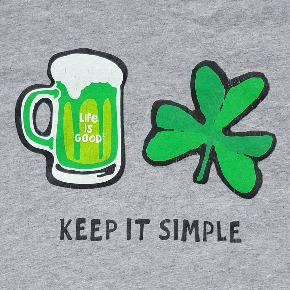 Life is Good Grey Short Sleeve  Keep It Simple St. Patty's Crusher Tee M - Picture 2 of 11